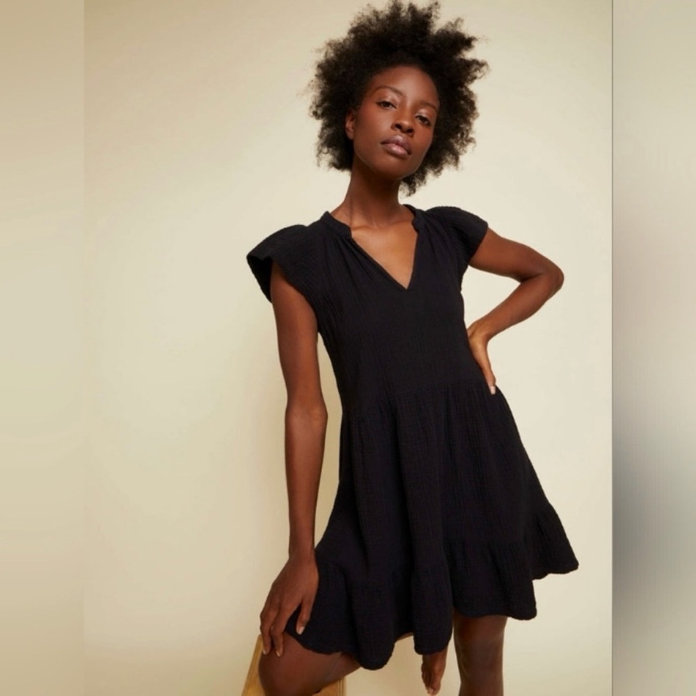 Nation LTD Padma Gauze Cotton Tiered Mini Dress Black Size XS